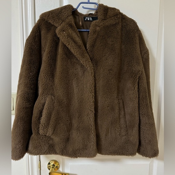 Brown Zara Faux Fur Hooded Jacket medium - Picture 2 of 5